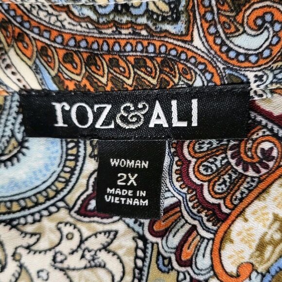 ROZ&ALI Paisley Print Shirt Womens Plus 2X Roll Tab Sleeves Careerwear- Western - Picture 2 of 14